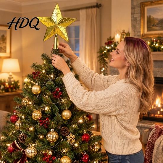 Star Topper for Xmas Tree Golden Topper Christmas Decor Plastic Window Decoration Shiny Five-Pointed Holiday