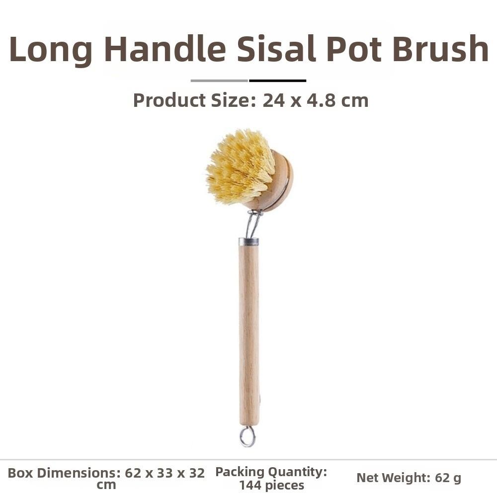 Wooden Handle Dish Pot Brush Replaceable Frying Pan Brush Kitchen Cleaning Brush  Home Cleaning Sisal Hair