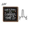 Decorative Wooden Stand Coffee Themed Tabletop Sign, Rustic Kitchen Bar Plaque with Iron Table Display Stand, Farmhouse Home Dining Room Countertop