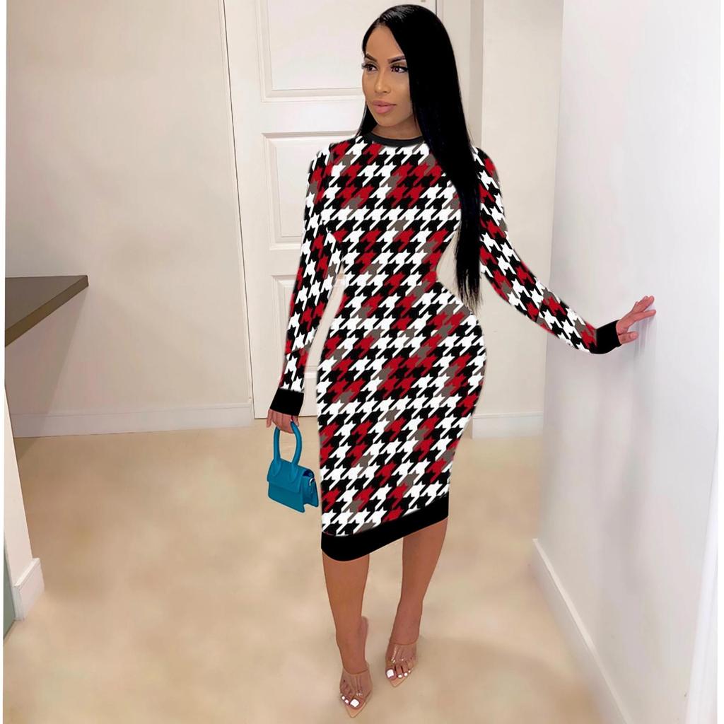 H208 European Spring/Autumn Women's Long Sleeve Irregular Print Dress