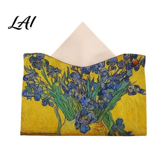 Dining Room Napkin Box Leather Tissue Cover Foldable Desktop Organizer Oil Painting Style Holder Case Modern Home Decor Facial Paper Organizer