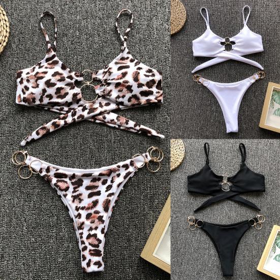 

Круглое металлическое кольцо с леопардовым принтом Бикини из двух частей с полым бюстгальтером средней длины S белый