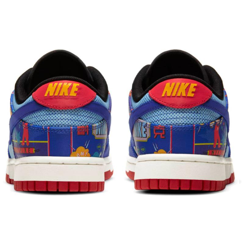 Nike Dunk Retro OG "Firecracker" "CNY" Double-layer Scratch Card Low-top Skate Shoes for Women in Blue and Red