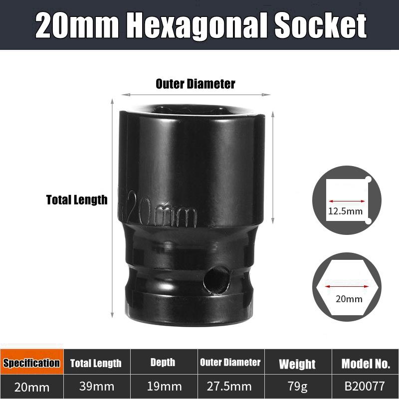 1/2" Drive Deep Impact Socket Set Drive Metric Wrench Black Socket Deep Impact Socket Pneumatic Wrench Head Tire Removal Tools