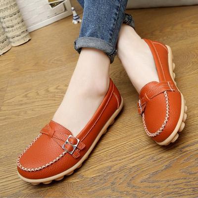 Women Genuine Leather Casual Shoes Lady Bean Shoes Mother Nurse Flat Boat Shoes Women Loafers Female Driving Walking Sneakers