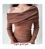 European One-Shoulder Pleated Knit Slim-Fit Sweater for Women