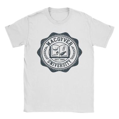 Herren T-Shirt MacGyver University Lts Getragen Lustige Baumwoll-T-Shirts Kurzarm Einfallsreichtum Ingenieurwesen T-Shirt Rundhals Merch Geschenk