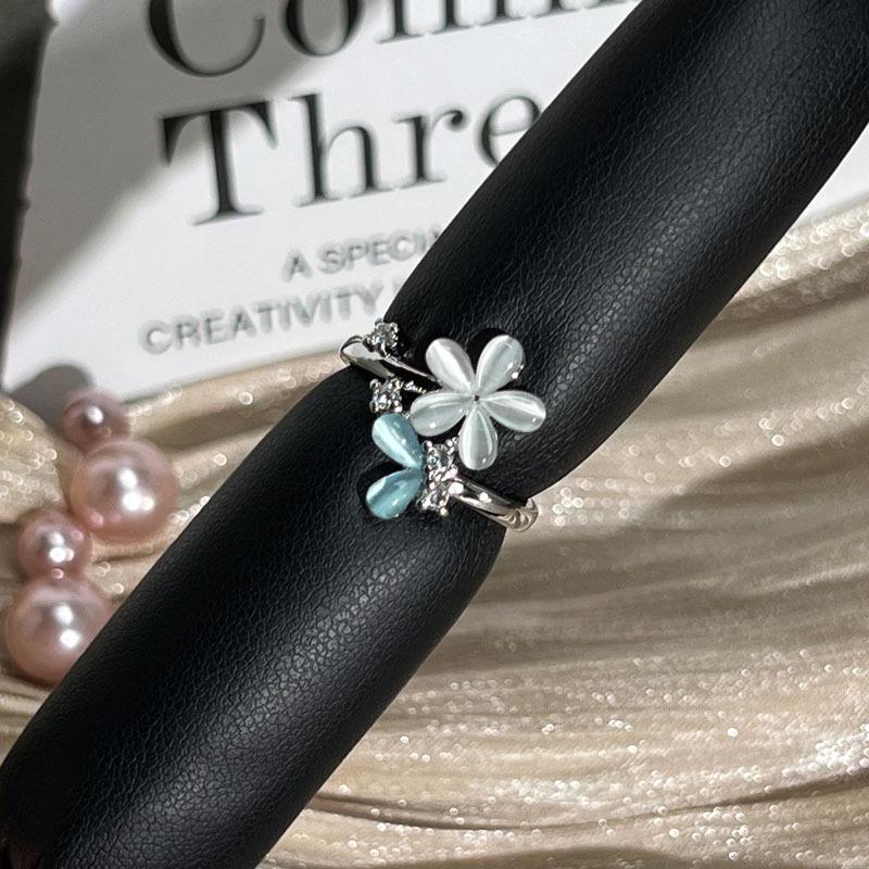 Colorful Zircon Flowers Exquisite Binning Flowers Small Building Sweet Opening Ring Women's Hot Sale High-end Light Luxury Versatile Ring