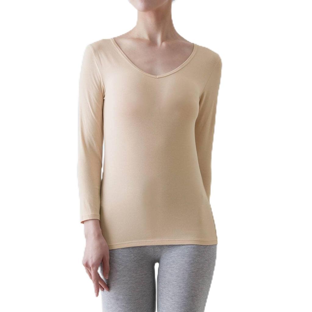 Belle Maison Sleeve Cotton Blend Inner Shirt with Front and Back Warm Sand Size M Women's 3/4 V-Neck, Innerwear, Hotcot, Beige,
