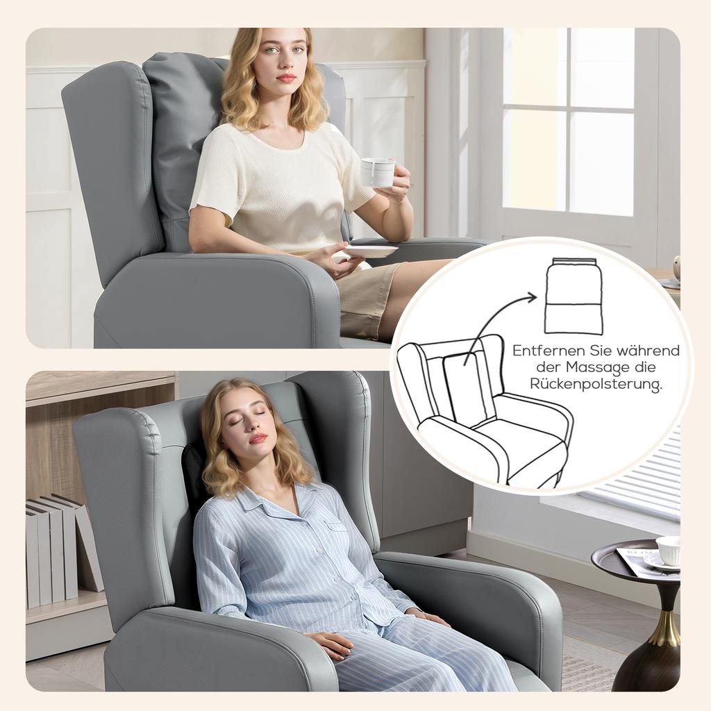 Massage Chair with Recline Function, Faux Leather, Electrically Adjustable, Footrest, Side Pocket, Steel Frame, Grey