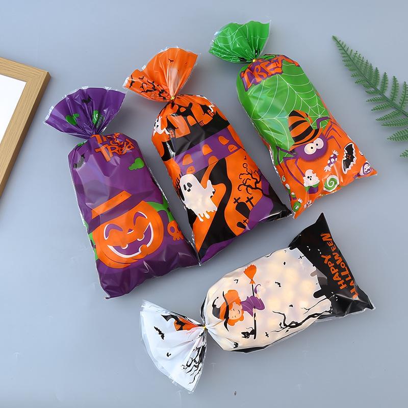 50PCS Pack Halloween Candy Bag Assorted Styles Pumpkin Ghost Bat Halloween Party Supplies Trick or Treat Gift Goodie Bag