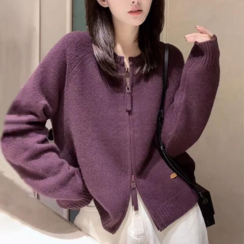 La Chapelle Women's Polo Collar Zip-Up Knit Cardigan
