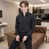 Men Sweatshirt Stand Collar Zipper Half Placket Long Sleeve Pullover Tops Solid Color Autumn Winter Warm Tops
