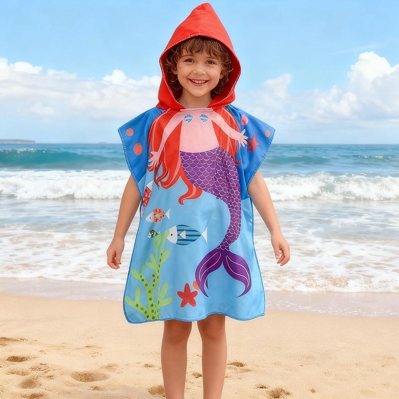 Children's Hooded Bathrobe Towel - Quick-Drying, Absorbent, for Beach, Bath, and Swimming