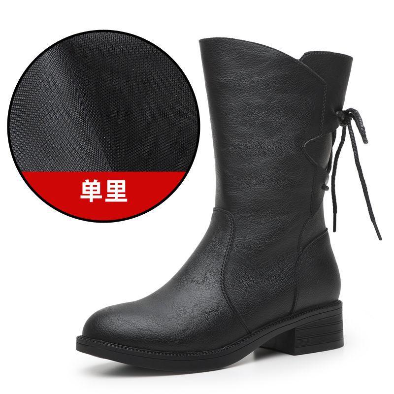 

2024 autumn and winter new soft leather thick heel thin short boots medium boots thick sole Martin boots versatile women s boots 35