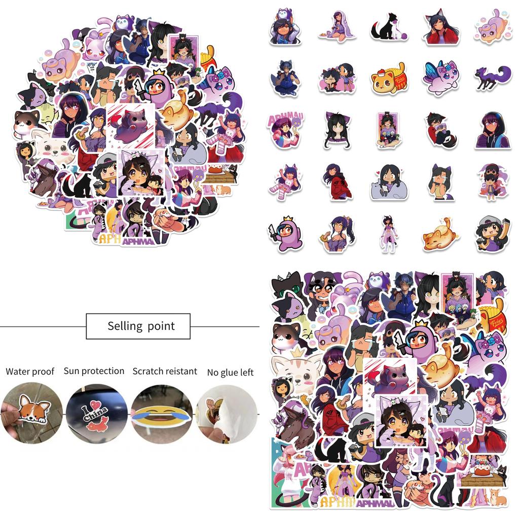 50pcs Cartoon Aphmau Graffiti Waterproof Sticker For Notebook Decoration