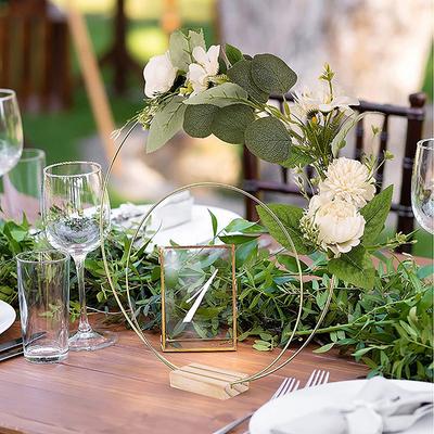 Aro de Flores de Metal Dorado con Soporte para Tarjeta de Lugar Decoración de Centro de Mesa para Boda