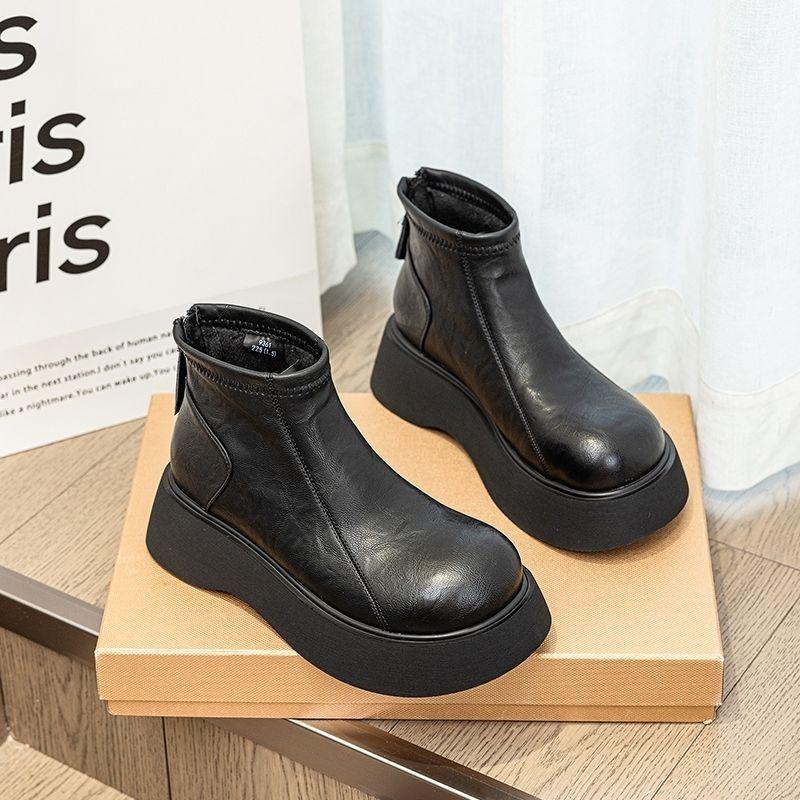 

Женские зимние кожаные ботильоны на флисовой подкладке, на толстой подошве и с увеличением высоты Size 38