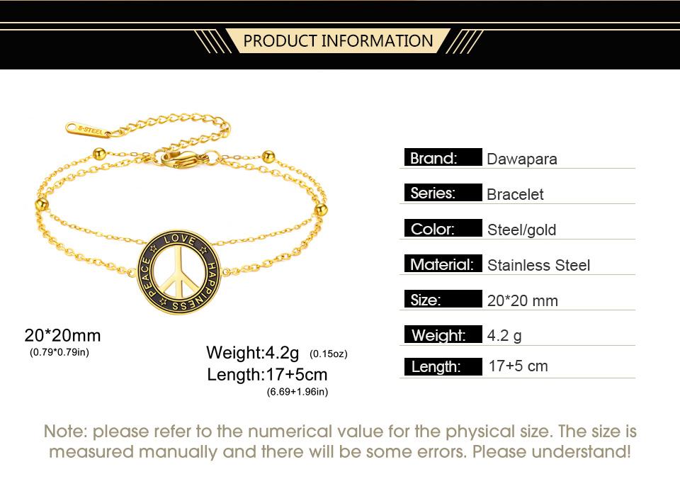 Dawapara Vintage Peace Sign Bracelet Peace Love Happiness Blessing Charm Couple Bracelet Stainless Steel Jewelry