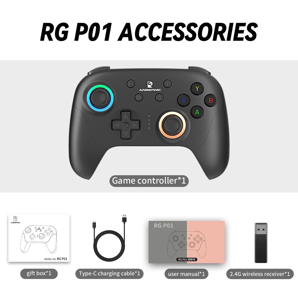 Anbernic RG G01 / RG P01 Retro Games Controller Hall Effect Triggers XBOX Gamepad for PC Android IOS Steam Linux Supports Bluetooth 5.3/Wired/2.4G