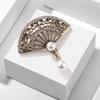Elegant Temperament National Wind Pearl Retro Fashion Fan Brooch Cheongsam Jacket Accessories Corsage Pin Long-Lasting Color Exquisite Brooch BFF Gift