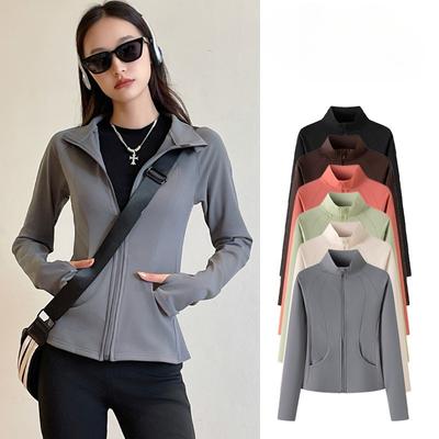 Women's Vertical Collar Zipper Slim-Fit Fleece-lined Thickened Windproof Warm Long-Sleeved Casual Yoga Sports Jacket
