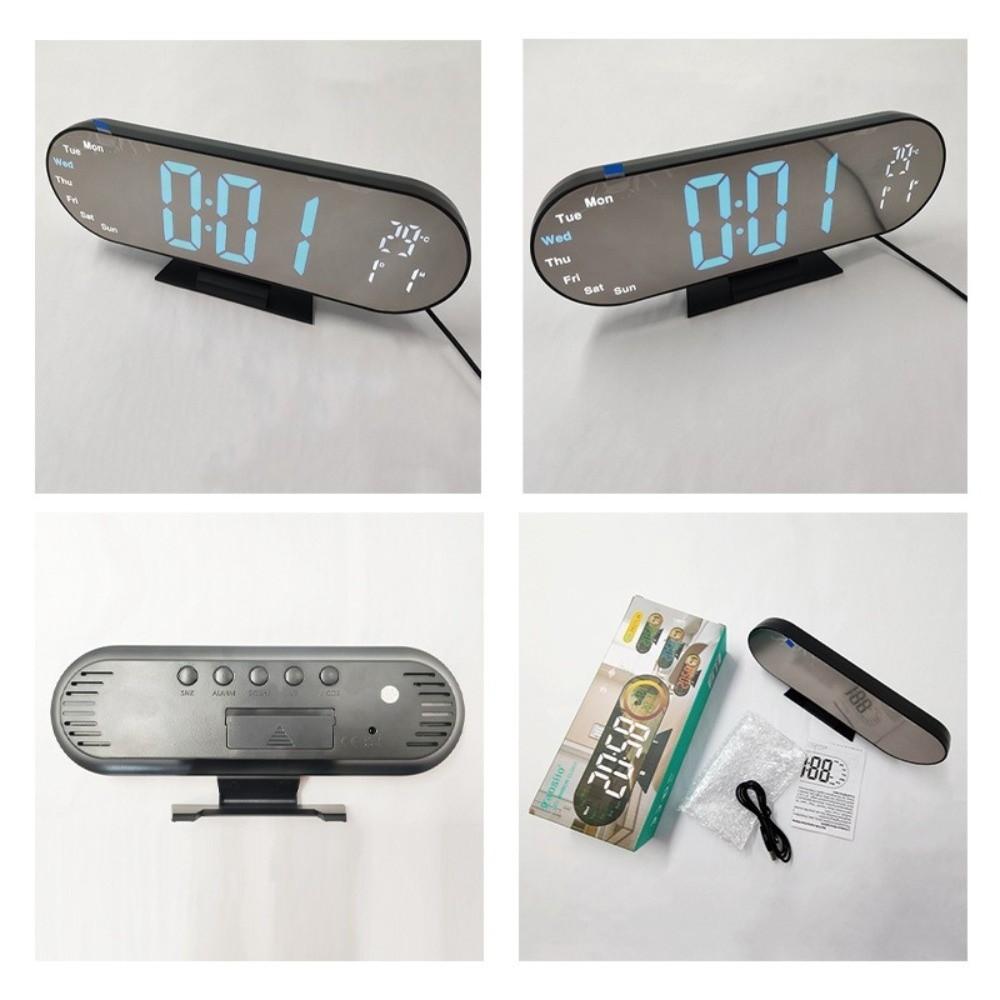 Brightness Adjustment Digital Alarm Clock 12/24H Format Voice Control LED Electronic Clock with RGB Mood Light 2 Alarms