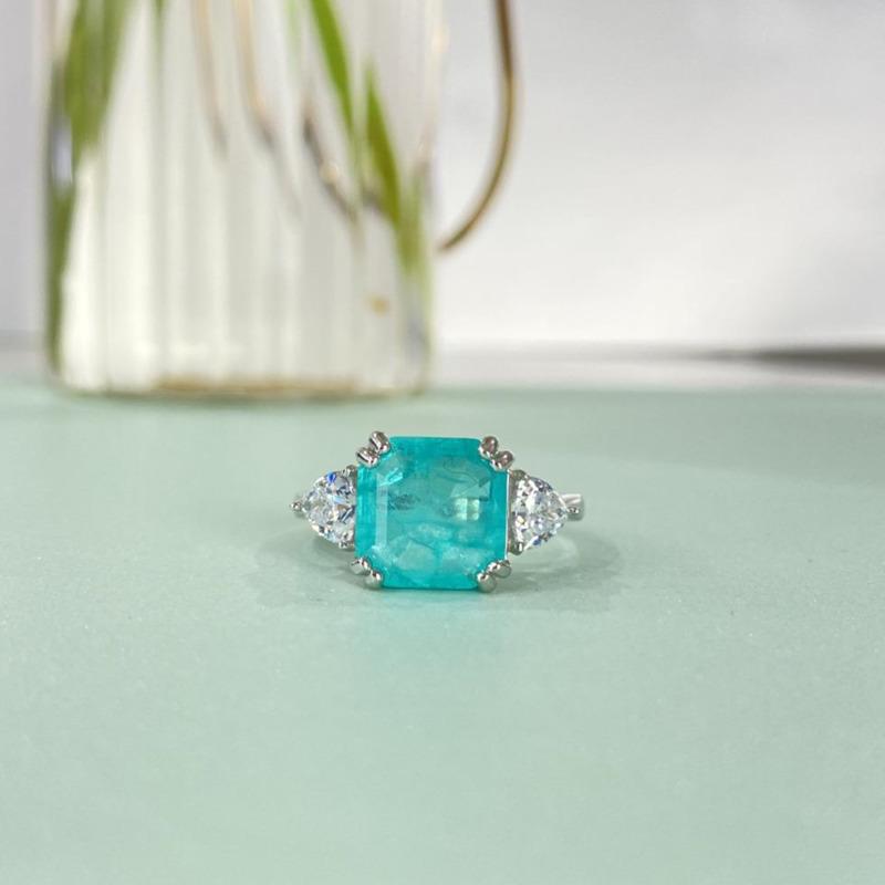 Gica Gema 925 Sterling Silver 10*10mm Paraiba Tourmaline Rings For Women Sparkling High Carbon Diamond Party Fine Jewelry Gifts