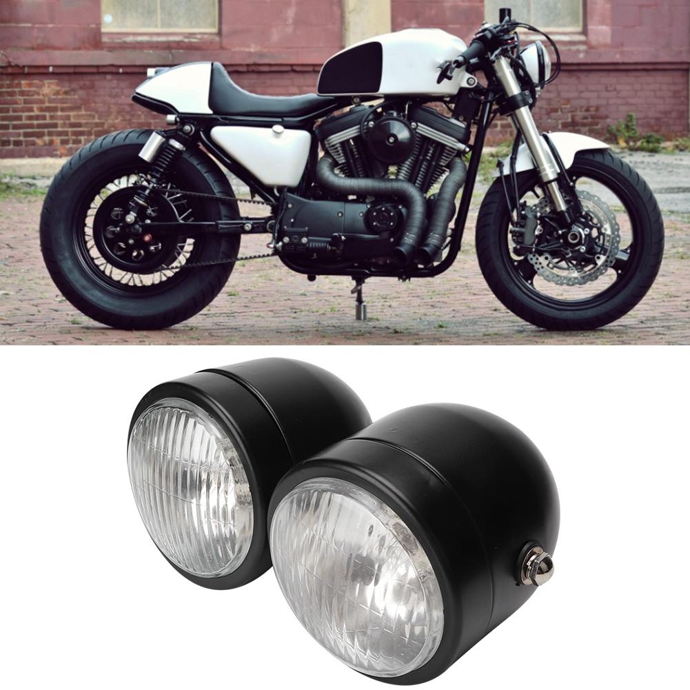 Universal Motorcycle 8.5in Iron Front Double Twin Round Headlight Lamp(Double Black and White)