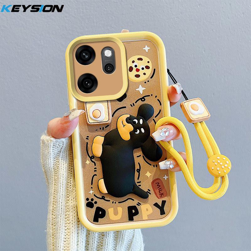 KEYSION Shockproof Case for OPPO Reno14 F 5G with Lanyard Soft Silicone Cute 3D Cartoon Doll Phone Cover for OPPO Reno 14F 5G