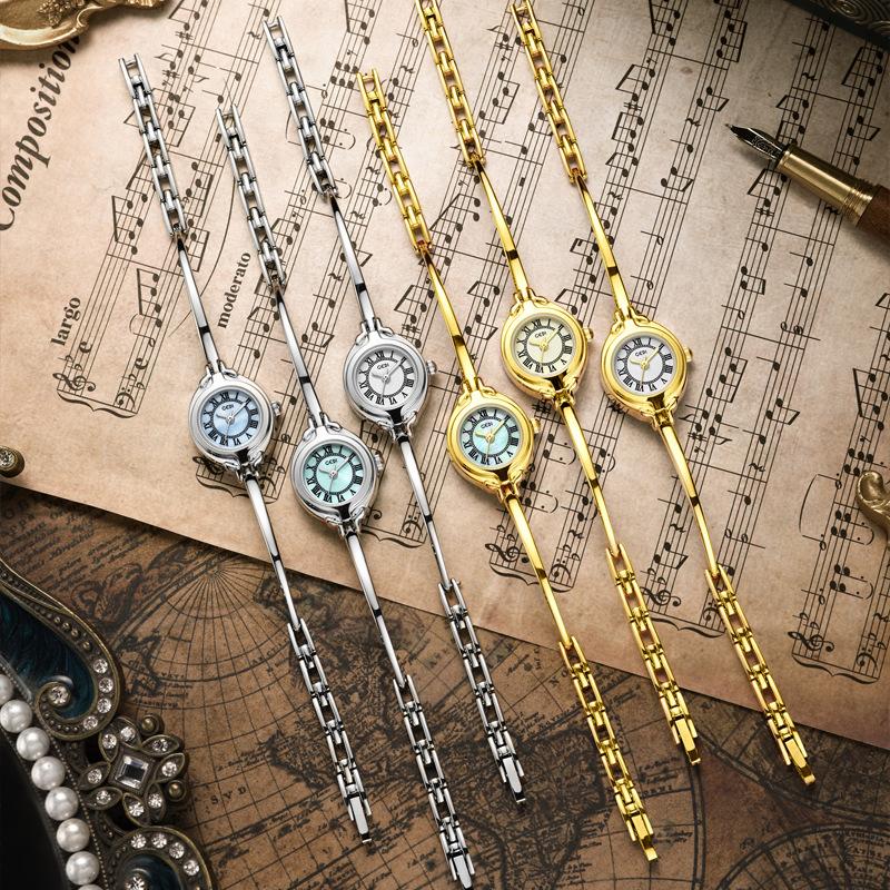 Niche High-End Bracelet Watch, Small Retro Bracelet Women'S Watch, Gold High-Value Fine-Band Quartz Watch