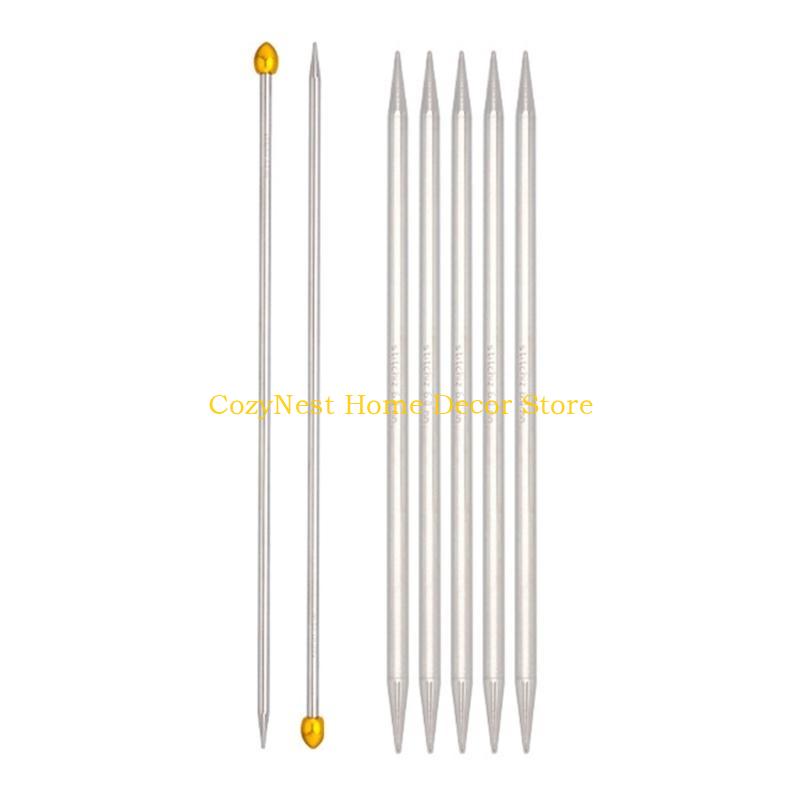 92MF 7Pcs Stainless Steel Knitting Needle Set Double Pointed Head Knitting Needle Single Pointed Knitting Needle for Beginner