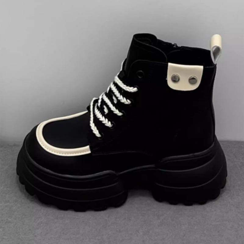 Women Platform Ankle Snow Boots High Heels Plush Leather Shoes Casual Sport Sneakers 2025 Trend Cozy Running Lace Up Botas Mujer
