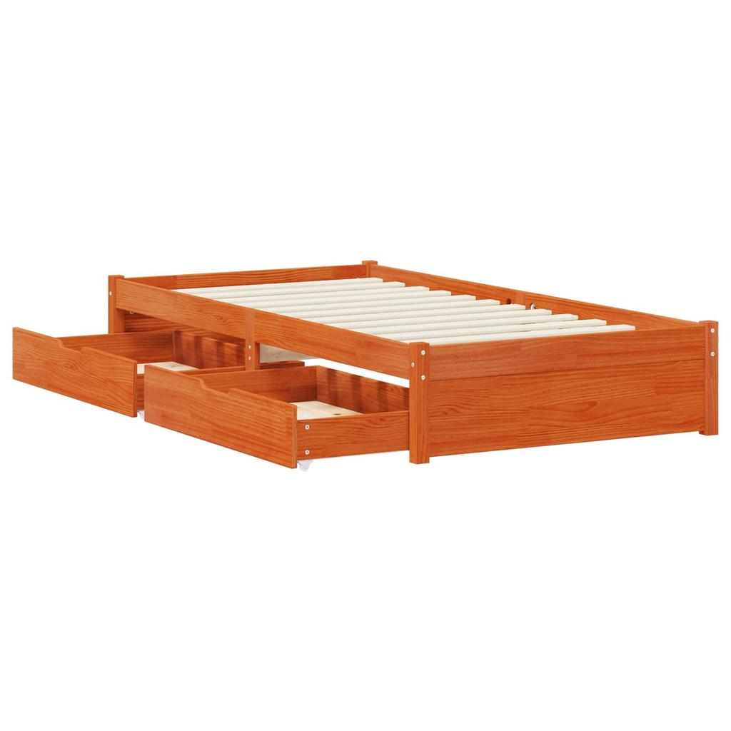 Bed Frame with Drawers Wax Brown Solid Pine Wood