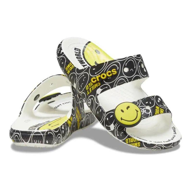 Smiley X Crocs Chanclas Planas Deportivas de Exterior Clásicas Co-branded Negro Amarillo 207207-94S