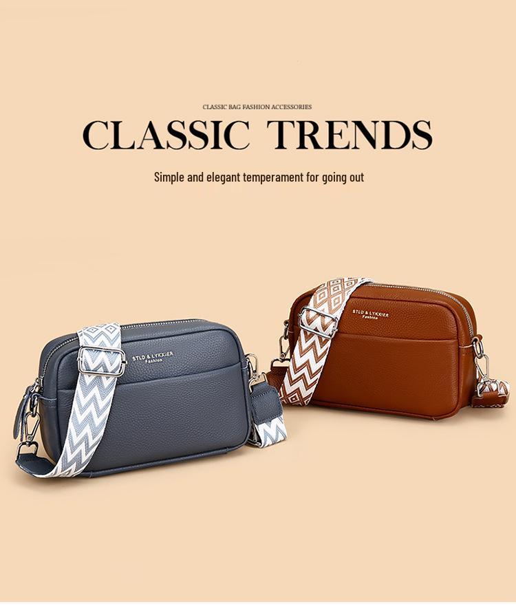 Crossbody-Tasche aus echtem Leder mit breitem Riemen - Damen Casual Klein Quadratisches Design