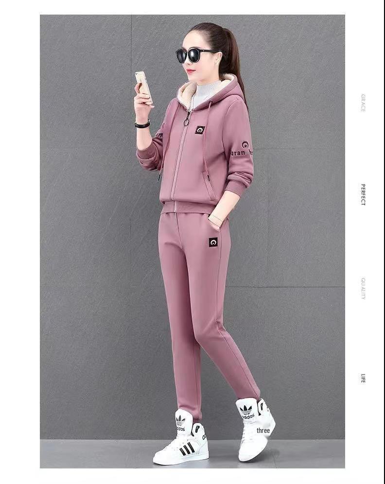 Women's Plush & Thick Fashion Suit: Loose Hooded Sweater Casual Wear Two-Piece Set for Autumn/Winter 2024