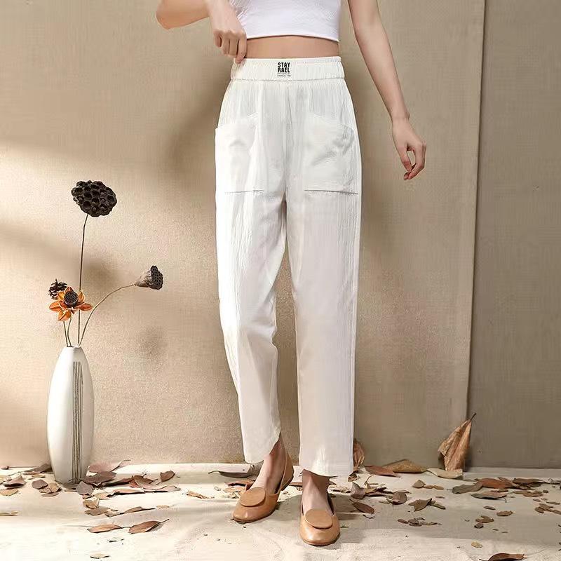 Sommer Baumwolle und Hanf Damen Einfarbig Cropped Hosen Große Größe Harems Hose Freizeithose