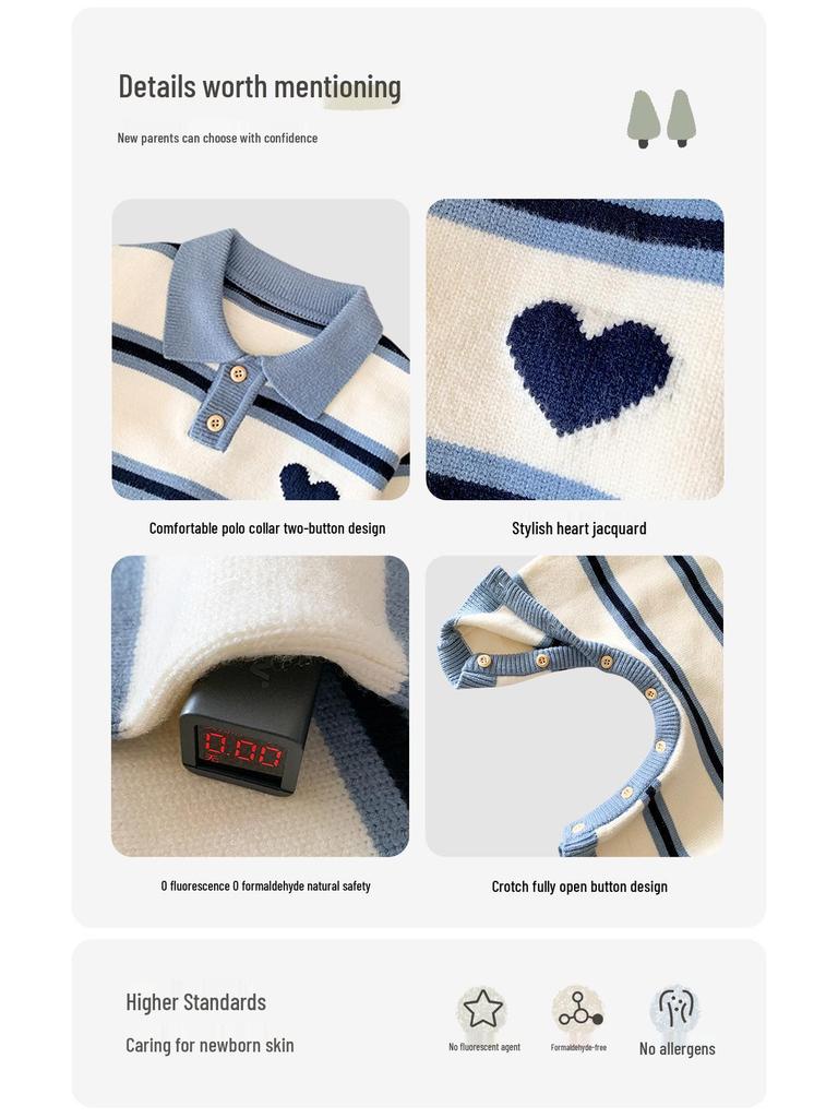 2025 Herbst/Winter Gestreifter Herz Familienstrick-Jumpsuit für Drei oder Vier