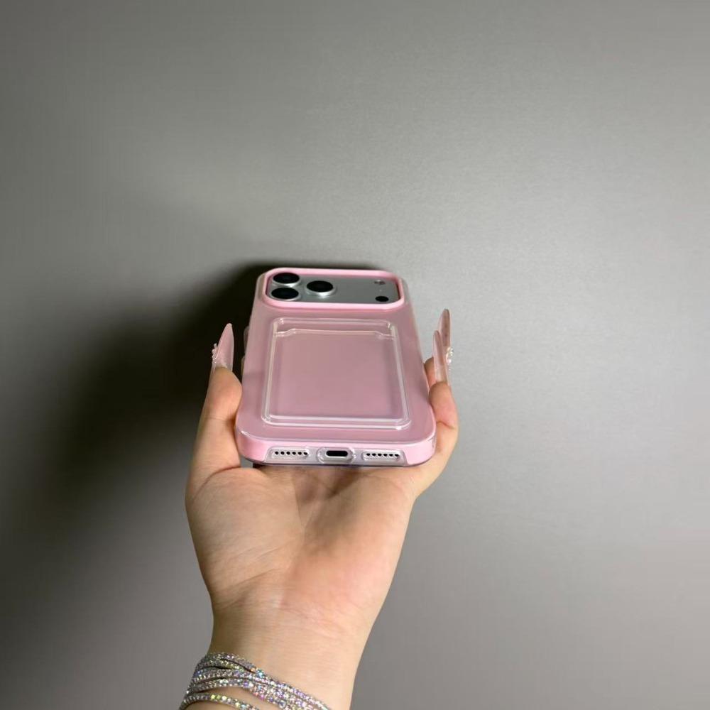 2 IN 1 Card Slot Holder Phone Case for iPhone 17 Air 16 15 14 13 12 Pro Max 11 Candy Color Clear Photo Clip Wallet Bag Cover