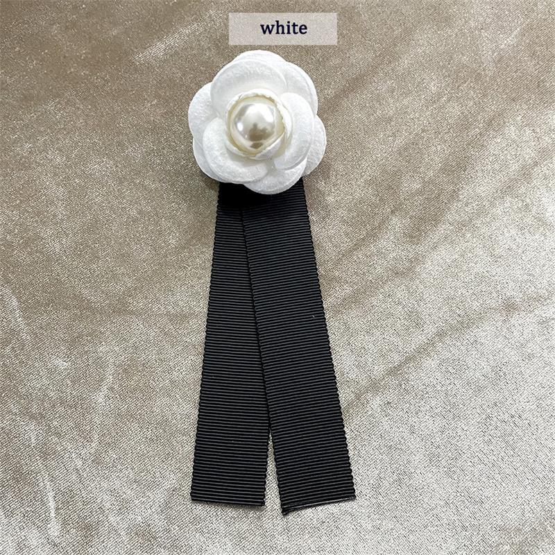 Camellia Pearl Bow Brooch Black White Fabric Mourning Corsage Pin High-end French Elegant Bag Clothes Scarf Accessories Brooch