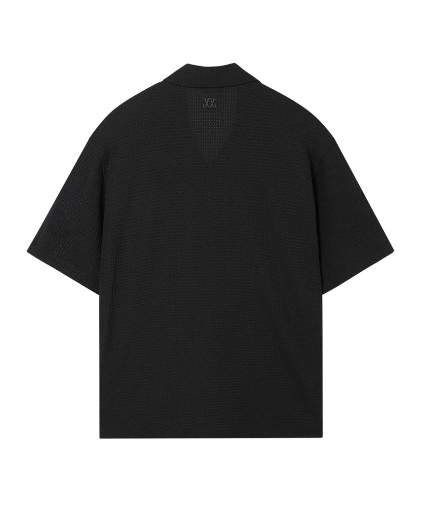 Weseullihyuseuteon Breeze Open Collar Half Knit Shirt Black