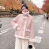 Women Thickened Loose Cashmere Patchwork Jacket Winter Solid Color Long Sleeve Warm Casual Coat Single Breasted Outerwear