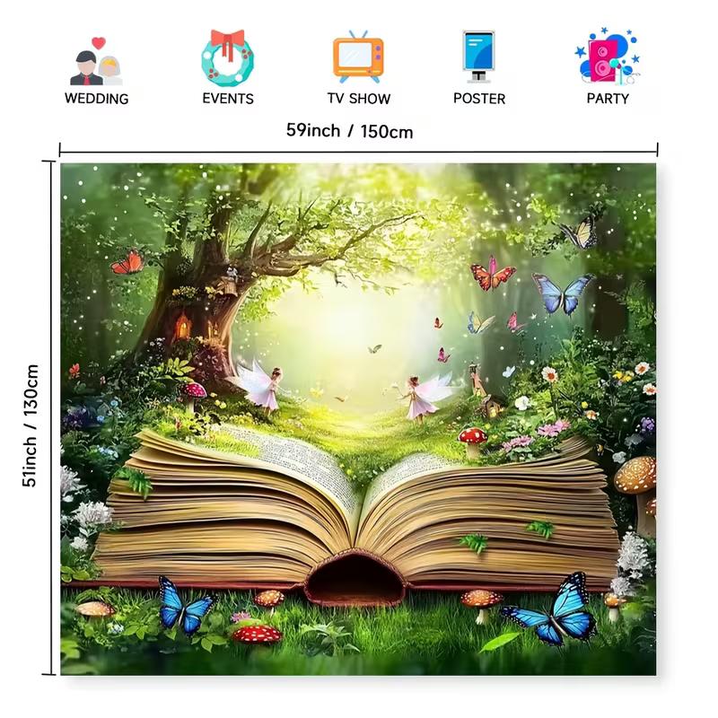 2D Flat Magic Fairy Tale Book Backdrop Enchanted Forest Photography Background 47.2x31.5inch/120*80cm