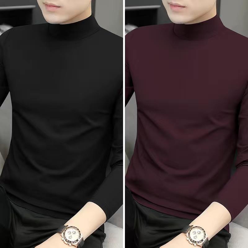 2-Pack Men's Modal Mid-Neck Long-Sleeve T-Shirts for Spring and Autumn