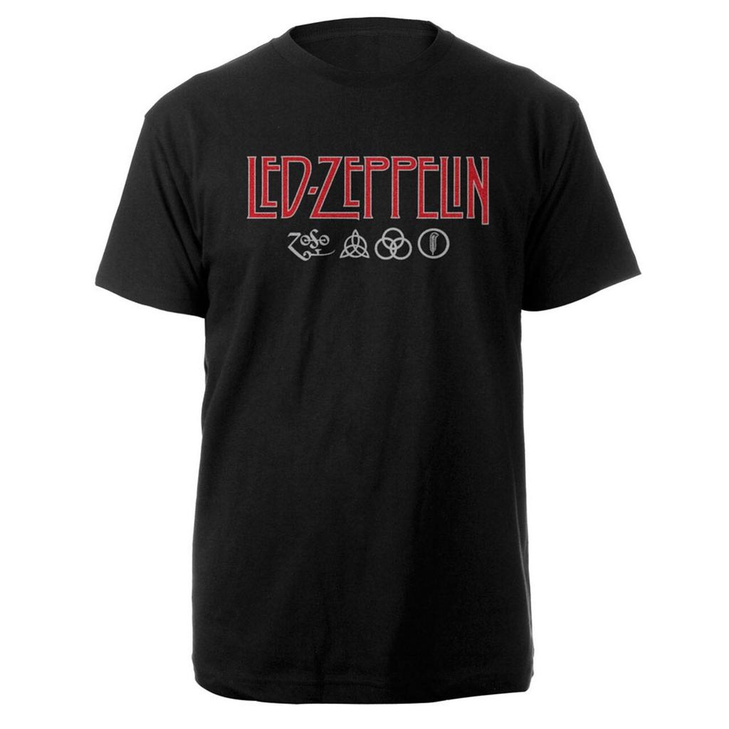 Led Zeppelin Maglietta Nera Unisex Logo Simboli Nuova