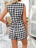 Summer 2026 Plaid Color Block Cardigan Vest & Shorts Set