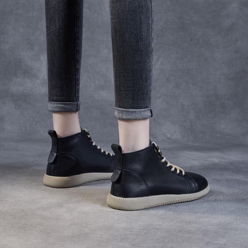 Martin boots leather versatile British style short boots women's thin spring and autumn single boots soft sole soft surface high top women's shoes