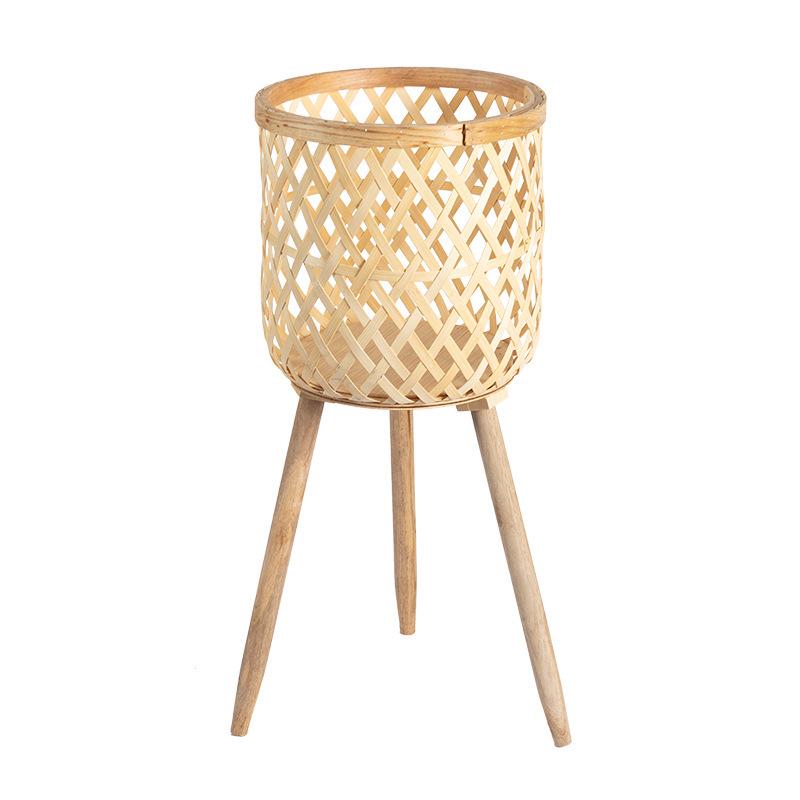 Nordic Style Bamboo Woven Plant Basket - Rattan Balcony Pothos Stand