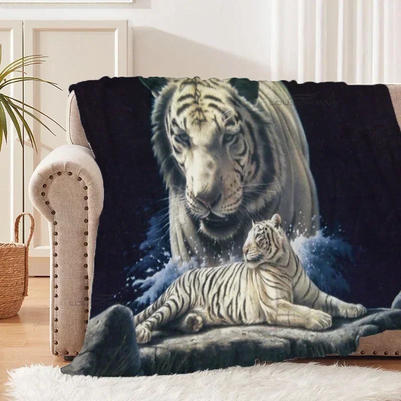 Tiger and White Tiger Patterns Blanket Animals Flannel Blanket Cosy Lazy Couch Cover Blanket Super Soft Sheet Mattresses